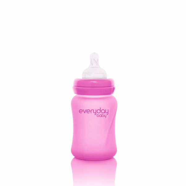 Szklana butelka ze smoczkiem wiśniowa, S reagująca na temperaturę, 150 ml, Everyday Baby