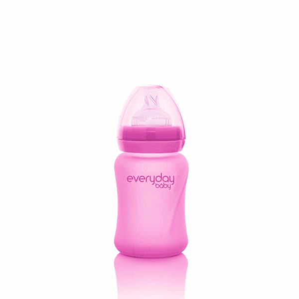 Szklana butelka ze smoczkiem wiśniowa, S reagująca na temperaturę, 150 ml, Everyday Baby