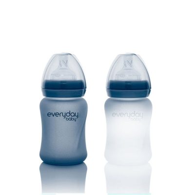 Szklana butelka ze smoczkiem borówkowa S, reagująca na temperaturę, 150 ml, Everyday Baby