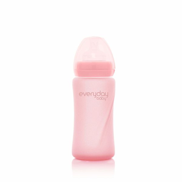 Szklana butelka ze smoczkiem różowa M, 240 ml, Everyday Baby