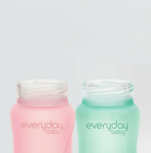 Szklana butelka ze smoczkiem różowa M, 240 ml, Everyday Baby